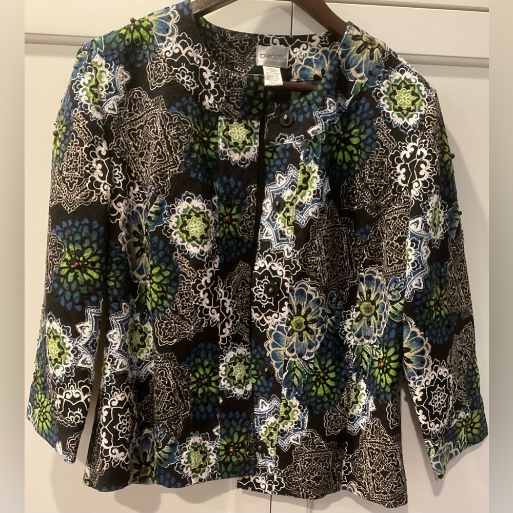 Chicos 3/4 sleeve Chinese Garden Blazer Jacket Sz M -Chico’s 1